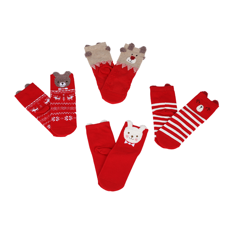 Reka bentuk jacquard kaya kapas kanak-kanak 3D sarung kaki tiub muka haiwan bulu comel dengan telinga 3D pada bekas